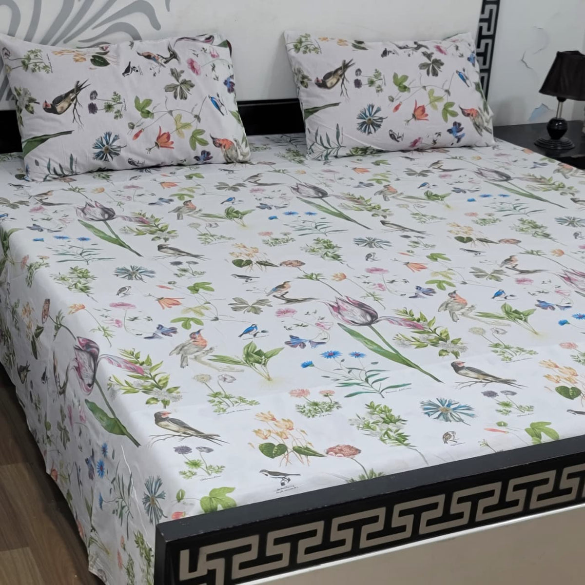 Export Quality 100% Pure Cotton King Size Bedsheet Set | Double Bed Floral Bedsheet with 2 Pillow Covers