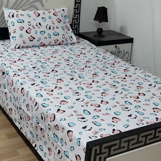 2 PC Export Quality Pure Cotton Single Bed Sheet Set | 60×90 Inch with Pillow Cover