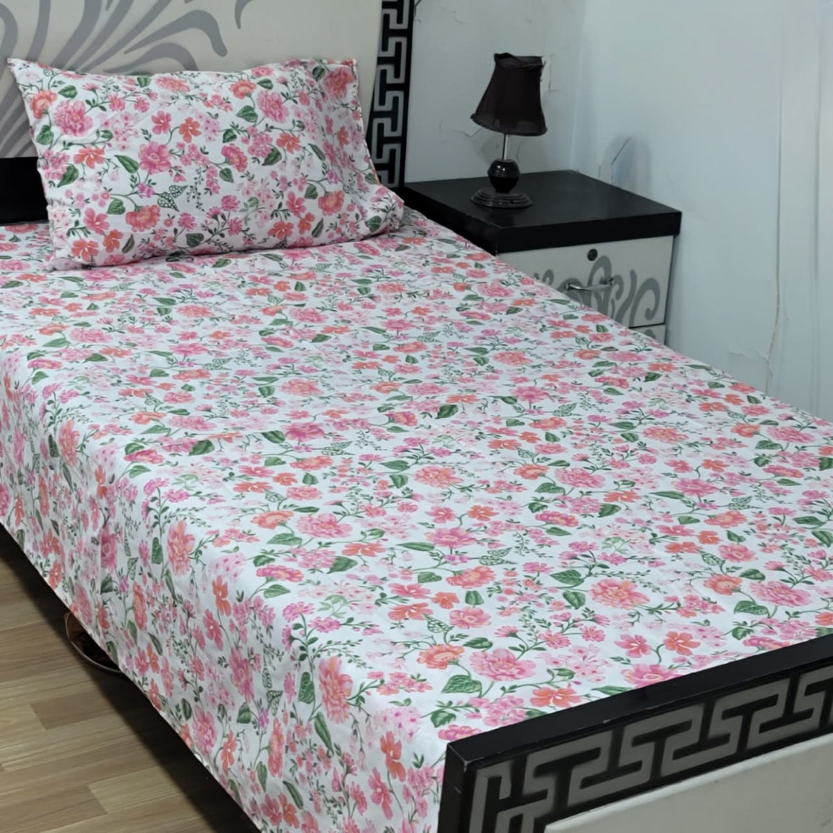 2 PC Export Quality Pure Cotton Single Bed Sheet Set | 60×90 Inch with Pillow Cover