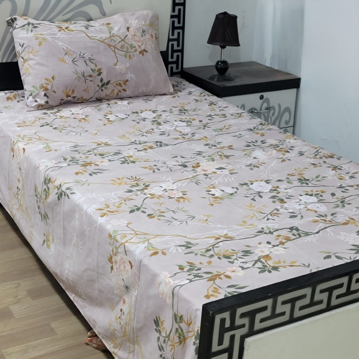 2 PC Export Quality Pure Cotton Single Bed Sheet Set | 60×90 Inch with Pillow Cover