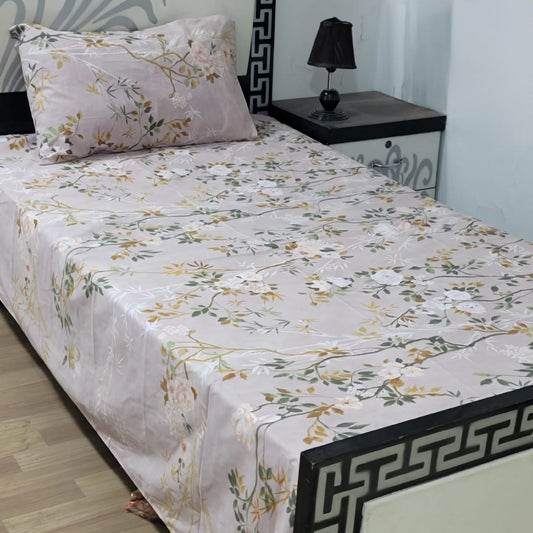 2 PC Export Quality Pure Cotton Single Bed Sheet Set | 60×90 Inch with Pillow Cover