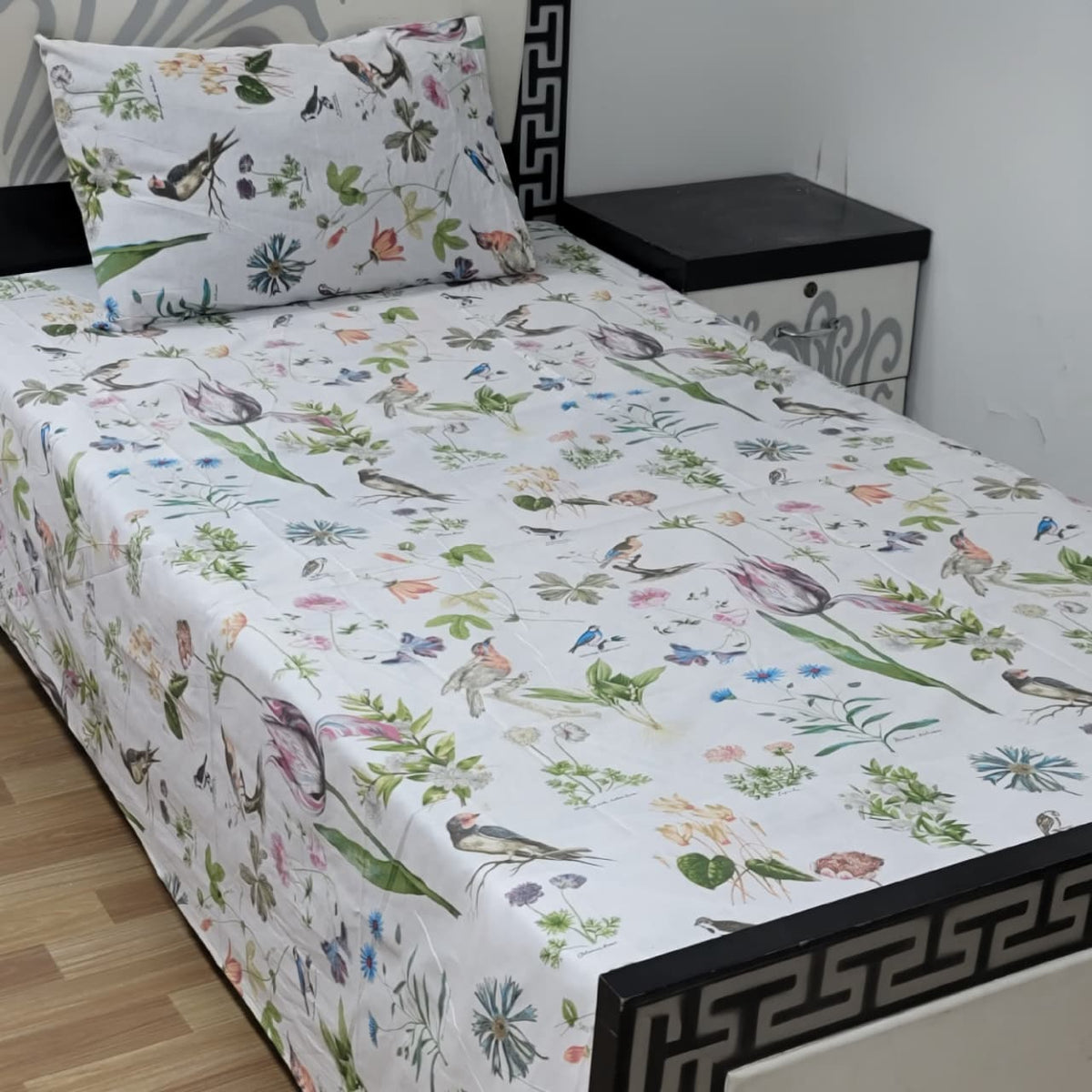 2 PC Export Quality Pure Cotton Single Bed Sheet Set | 60×90 Inch with Pillow Cover