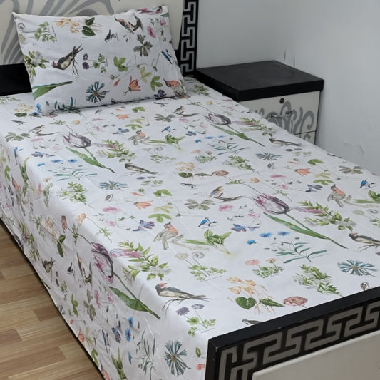 2 PC Export Quality Pure Cotton Single Bed Sheet Set | 60×90 Inch with Pillow Cover