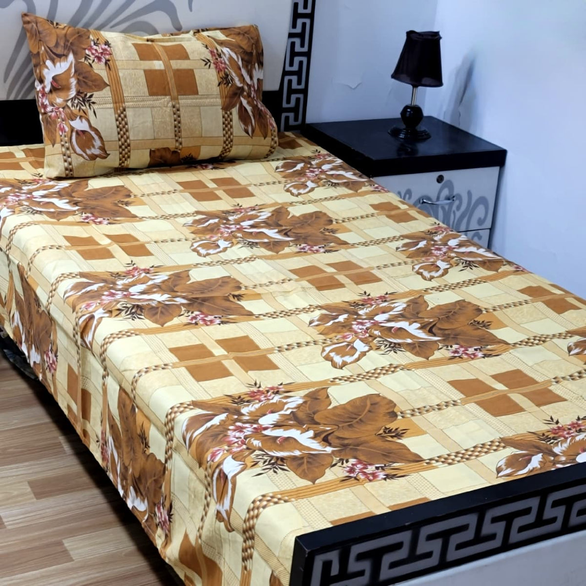 2 PC Export Quality Pure Cotton Single Bed Sheet Set | 60×90 Inch with Pillow Cover