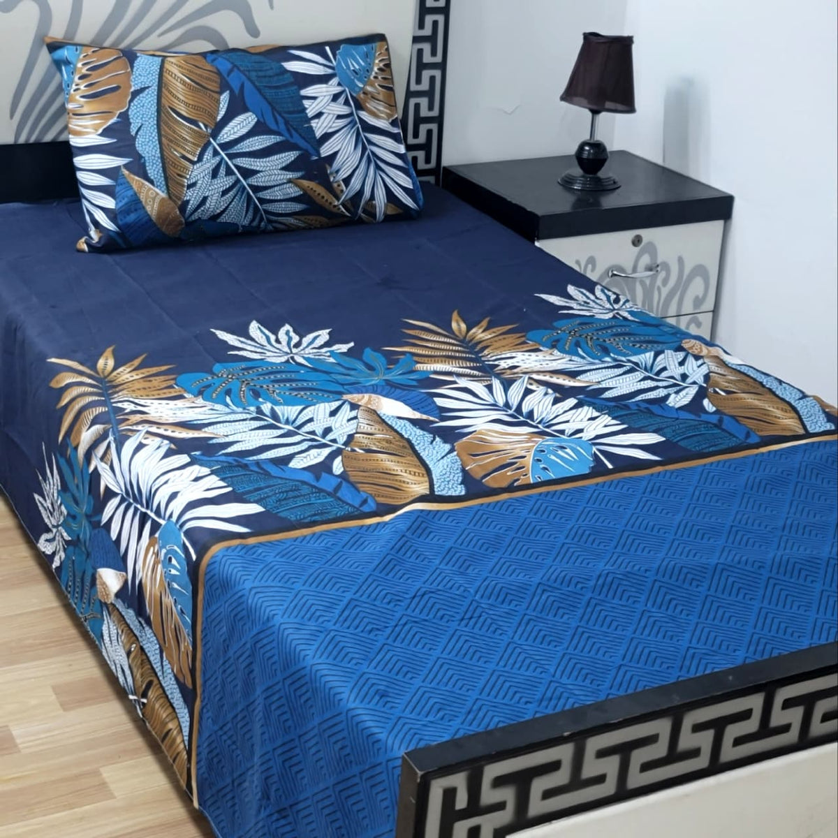 2 PC Export Quality Pure Cotton Single Bed Sheet Set | 60×90 Inch with Pillow Cover