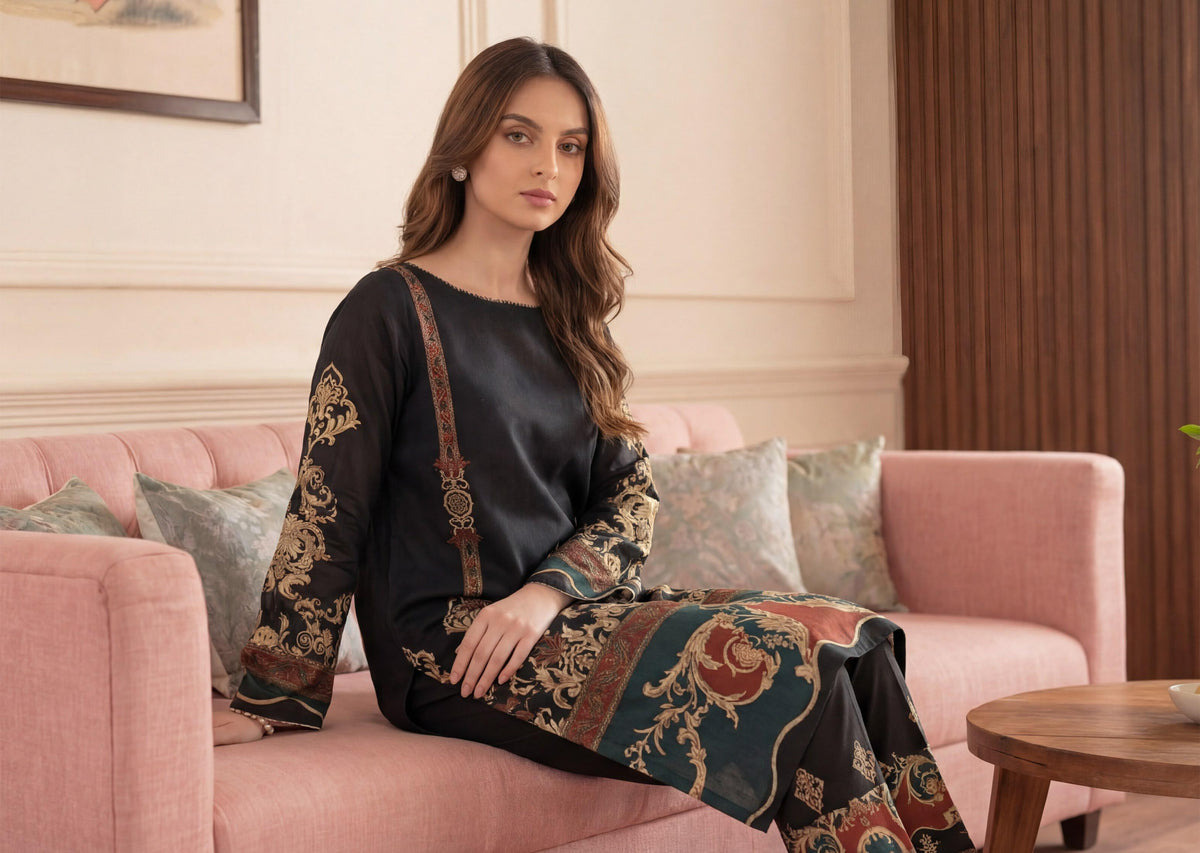 Black Printed Lawn Ensemble 2 PCS DIGITAL PRINTED