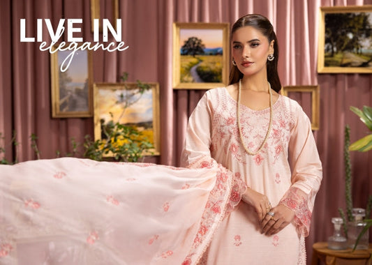 Delicate Splendour – Peach Embroidered Ensemble