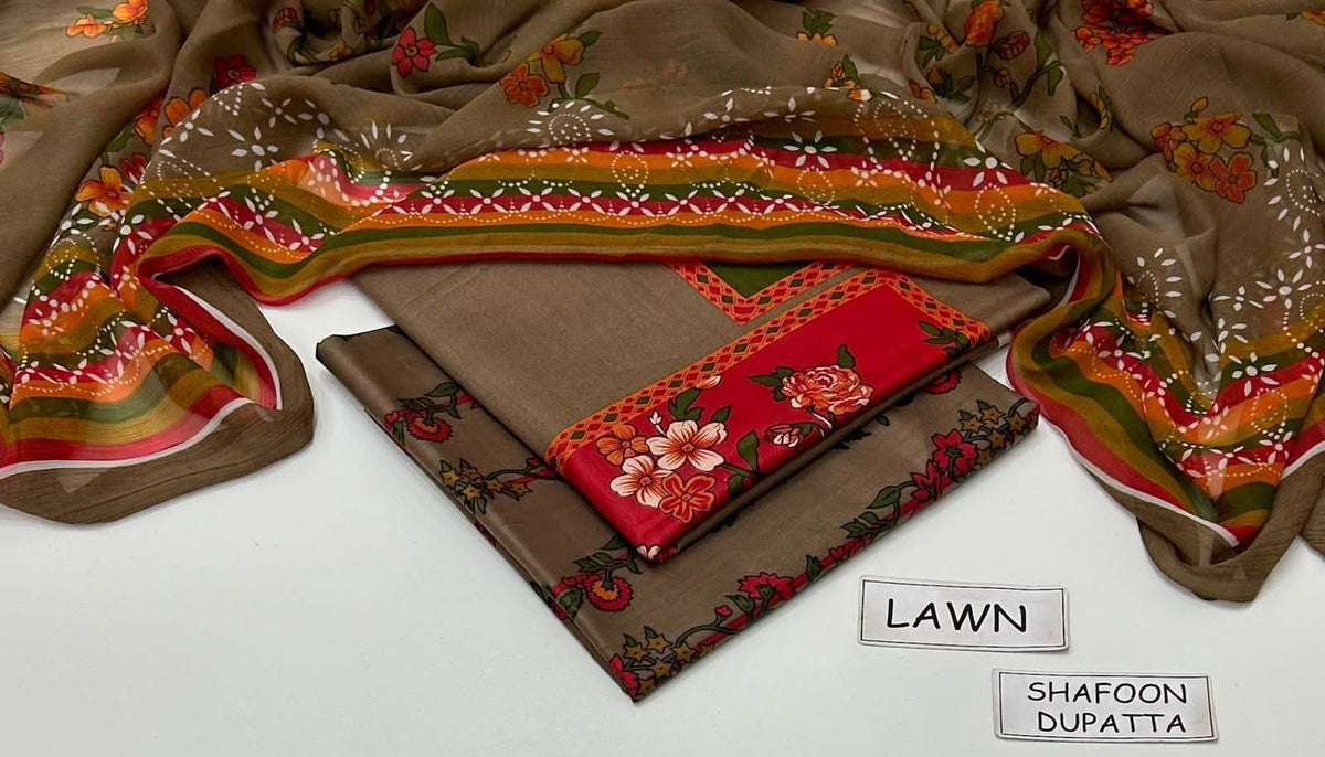 Ethnic Printed Lawn 3-Piece Suit