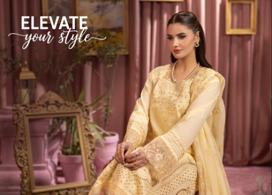 Elegant Lemon Embroidered Ensemble