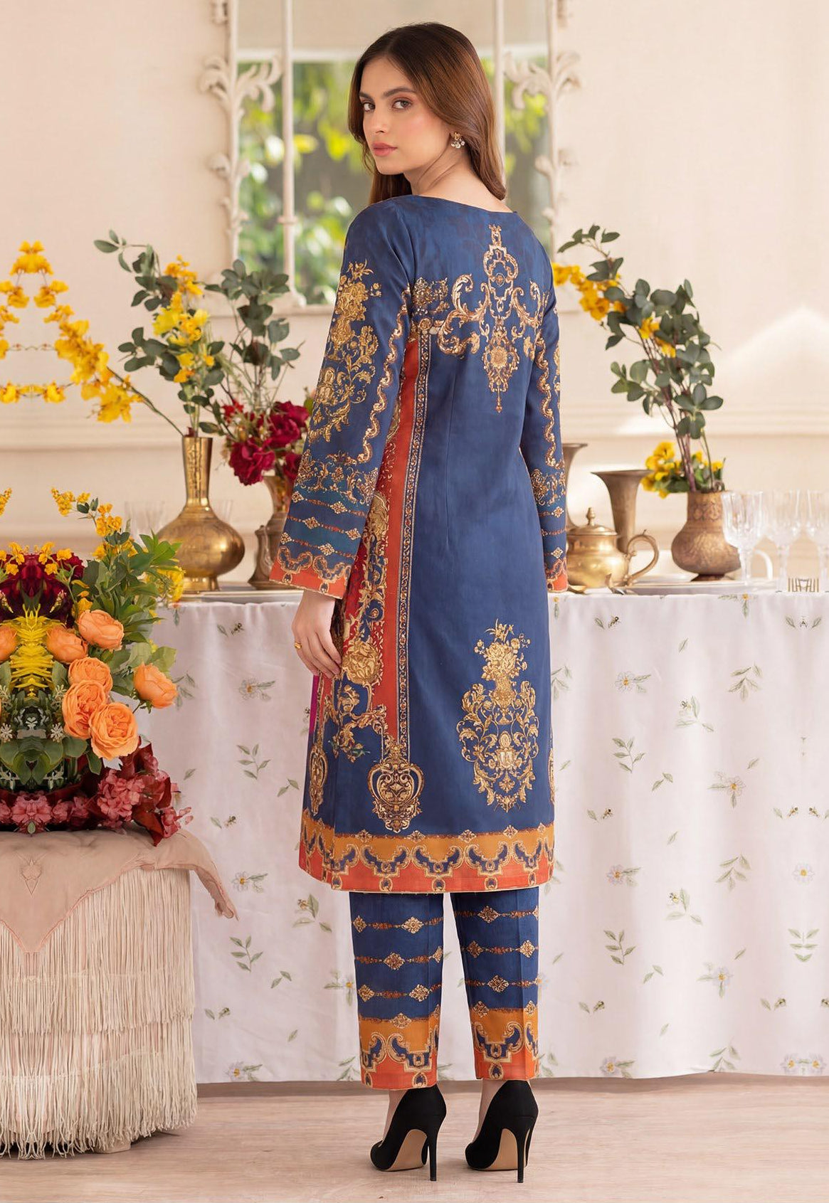 Deep Indigo & Rust Ensemble 2 Pcs DIGITAL PRINTED